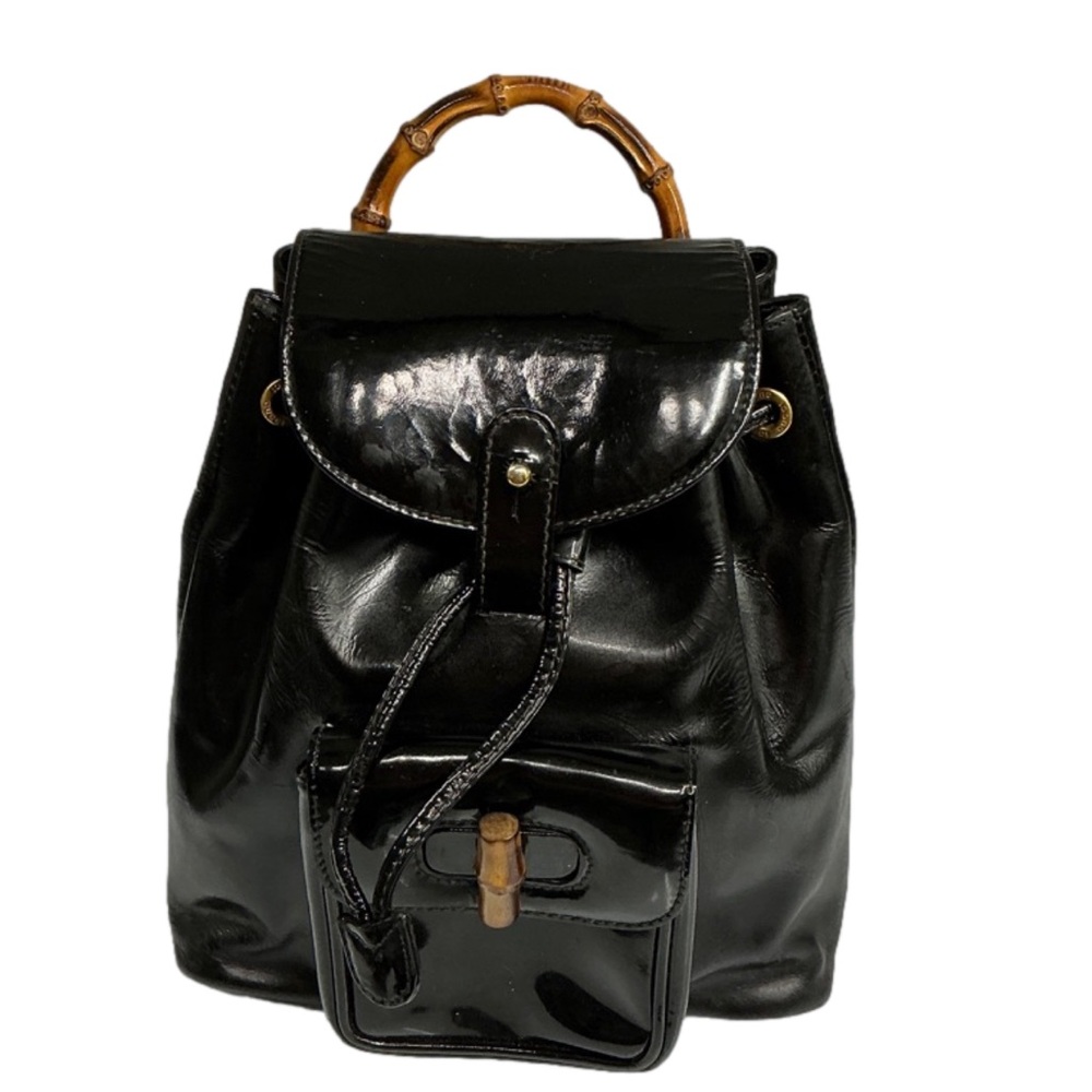 Gucci Black Bamboo Patent Leather Backpack